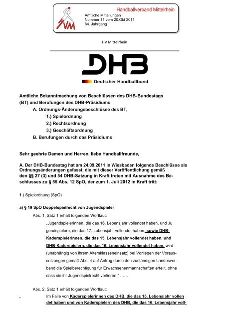 AM 11/11 (pdf) - Handballkreis Köln/Rheinberg