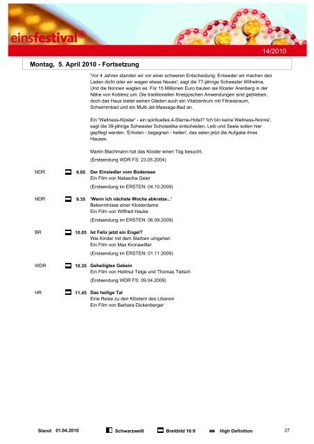 Programmwoche 14/2010 - Das Programm der ARD - Send - ARD