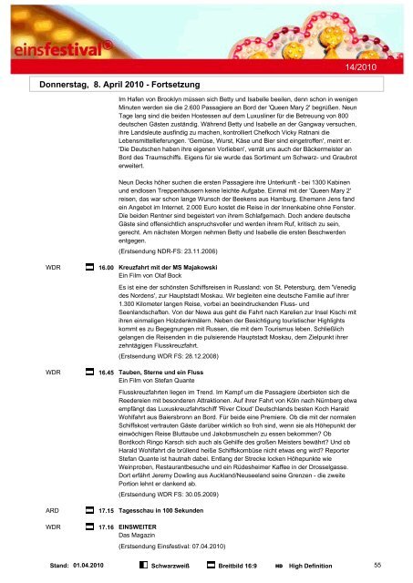 Programmwoche 14/2010 - Das Programm der ARD - Send - ARD