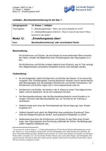 (10. Kl. 1. Hj. M 12 Einstellungstests \374ben) - Bildung.koeln.de - Köln