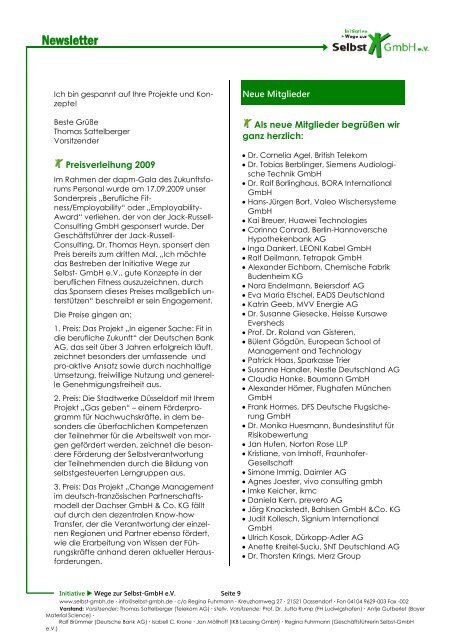 Newsletter 01/2010 - Initiative »Wege zur Selbst GmbH eV