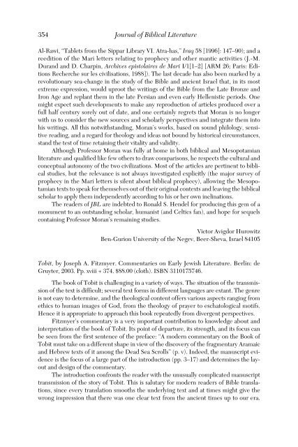 Journal of Biblical Literature - Society of Biblical Literature
