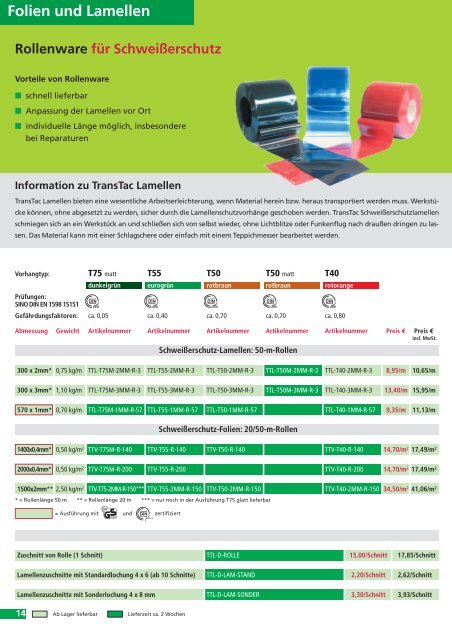 Folien und Lamellen Rollenware für ... - SINOtec GmbH