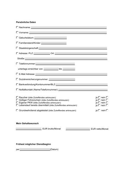 Bewerber-Fragebogen Formular - Haltmeyer