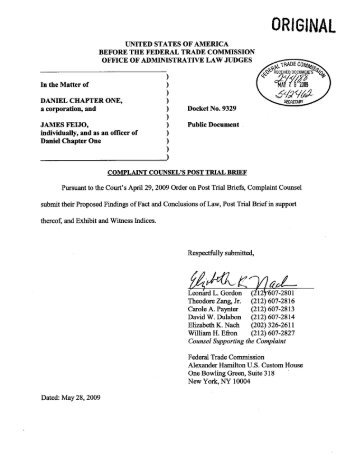 Complaint Counsel's Post Trial Brief - Federal Trade Commission