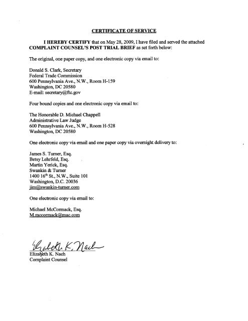 Complaint Counsel's Post Trial Brief - Federal Trade Commission