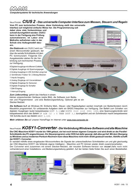 Große CNC-Maschinen für´s System - Max Computer