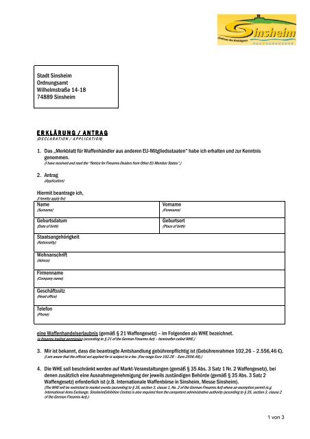 Stadt Sinsheim Ordnungsamt Wilhelmstraße 14-18 ... - H & K Messe