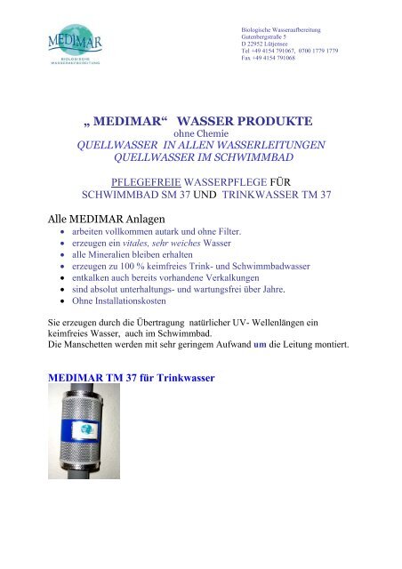 Medimar Wasser Produkte Medimar Biologische