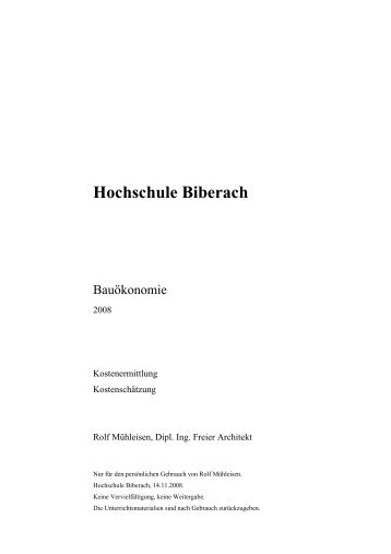 Kostenschätzung nach Bauteilen - Mühleisen + Partner