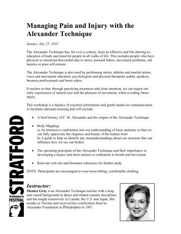 MANAGING PAIN AND INJURY WITH THE ALEXANDER TECHNIQUE