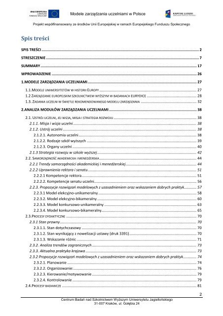 Raport końcowy Modele zarządzania uczelniami w Polsce