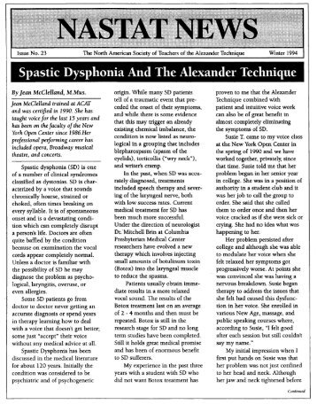 Spastic Dysphonia And The Alexander Technique - Jean McClelland