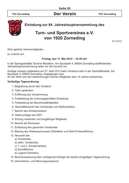 Vereins Zeitung - TSV Zorneding 1920 eV
