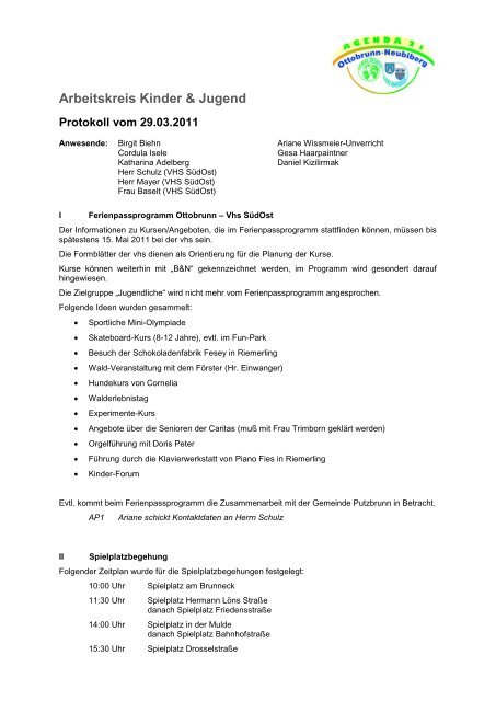 Arbeitskreis Kinder & Jugend - Agenda 21 Ottobrunn - Neubiberg
