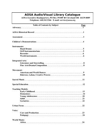 AOSA AV Library Order Form - American Orff-Schulwerk Association