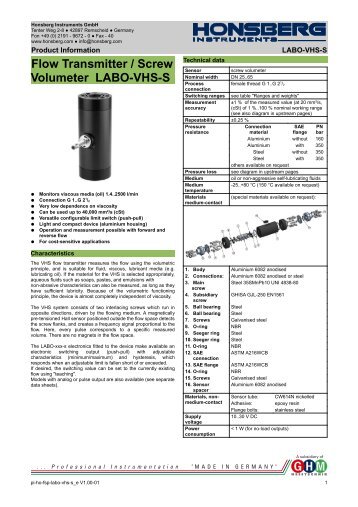 Flow Transmitter / Screw Volumeter LABO-VHS-S