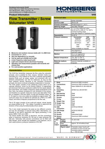 Flow Transmitter / Screw Volumeter VHS