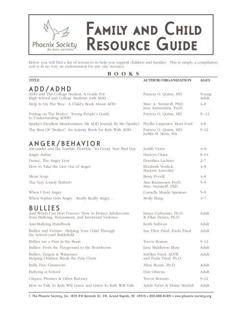 FRGuide09chx:Family Resource Guide - The Phoenix Society for ...