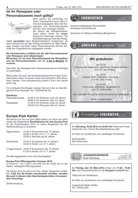 Amts- und Informationsblatt - Stadt Mahlberg