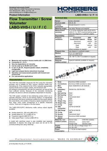 Flow Transmitter / Screw Volumeter LABO-VHS-I / U / F / C