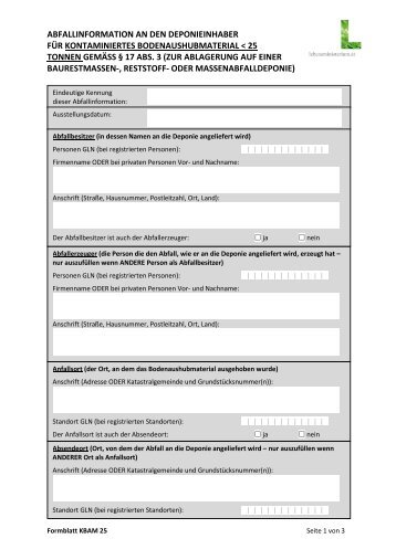 Abfallinformation an den Deponieinhaber - Lebensministerium