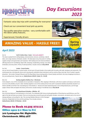 Highcliffe Coach Holidays - Day Excursion Book - April-June 2023