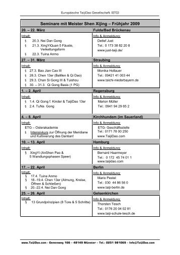 Seminartermine 2009 von Meister Shen Xijing (PDF)