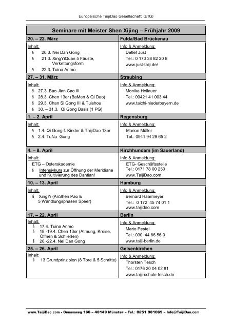 Seminartermine 2009 von Meister Shen Xijing (PDF)