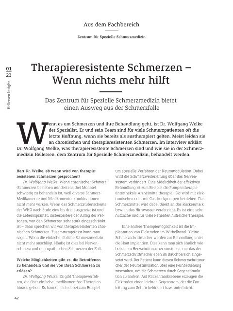 Spezialklinik für Orthopädie, Sportmedizin und Unfallchirurgie – Klinikmagazin Hellersen Insight 01/2023