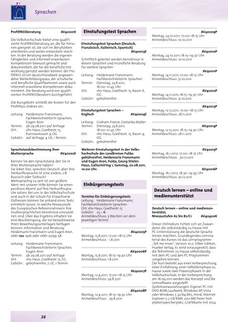 Programm 2. Semester 2011 - vhs der Stadt Fulda