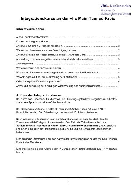 Integrationskurse an der vhs Main-Taunus-Kreis - vhs MTK