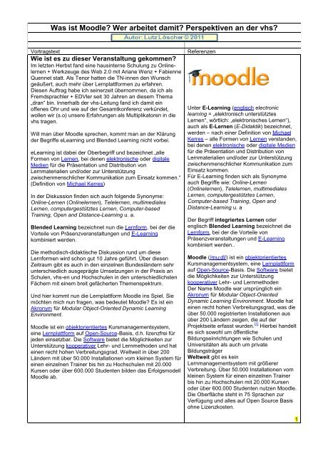 Was ist Moodle? Wer arbeitet damit? Perspektiven an der vhs?