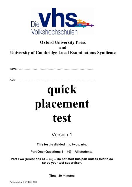 quick placement test