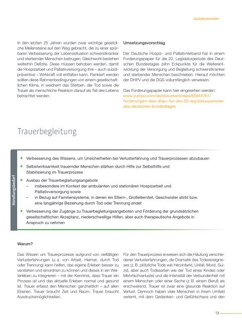 Forderungen der DGS und des DHPV für eine gesetzliche Verankerung der Suizidprävention