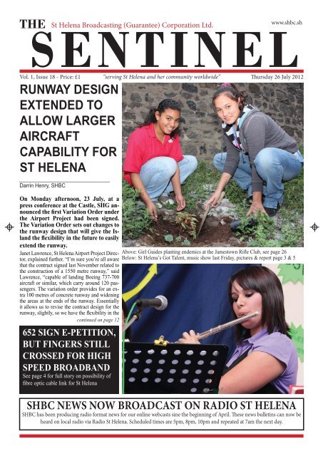 Sentinel 26 July 2012 - vol 1 issue 18.indd - SHBC St Helena Island