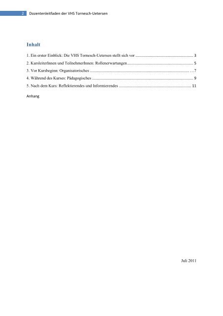 Dozentenleitfaden der VHS Tornesch-Uetersen