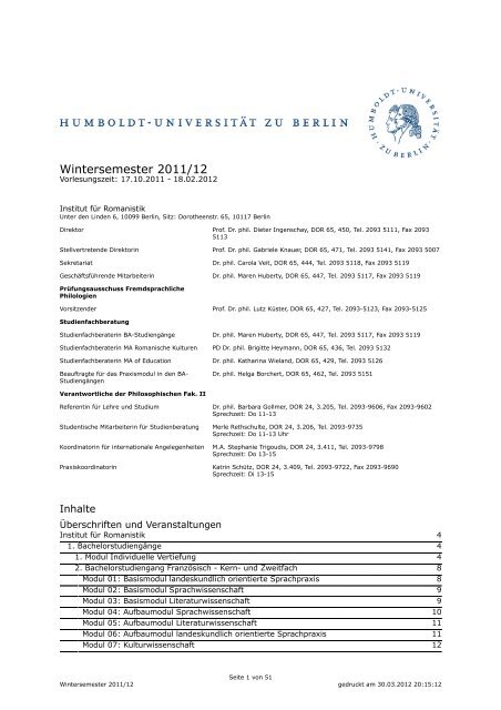 Wintersemester 2011/12 - Institut für Romanistik - Humboldt ...