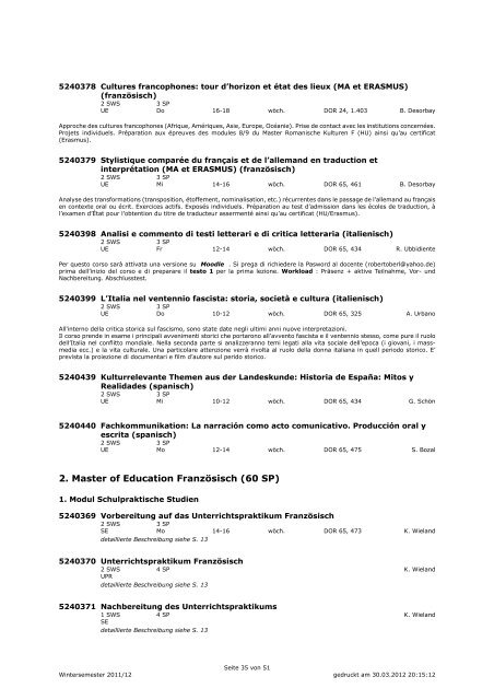 Wintersemester 2011/12 - Institut für Romanistik - Humboldt ...