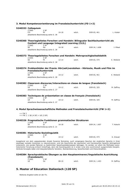 Wintersemester 2011/12 - Institut für Romanistik - Humboldt ...