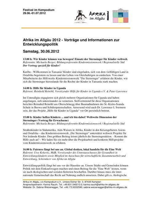Vorträge und Informationen zur Entwicklungspolitik ... - Afrika im Allgäu