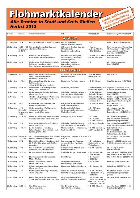 Flohmarktkalender Flohmarktkalender - Gießener Allgemeine