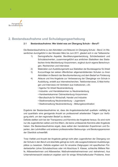 Berufsorientierung in Neubrandenburg RÜM-Befragungen 2011
