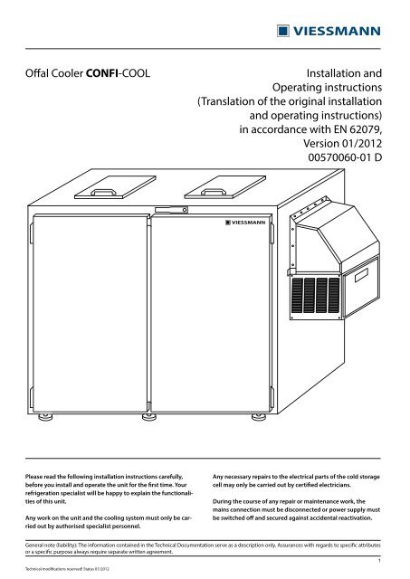 Waste disposal cooler installation and operating instructions