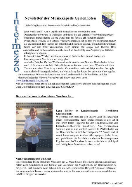 Newsletter der Musikkapelle Gerlenhofen