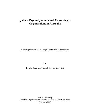 Systems Psychodynamics and Consulting to Organisations in Australia