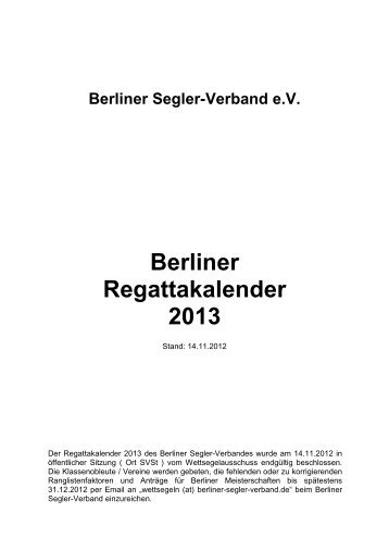 Berliner Regattakalender 2013 - Berliner Segler-Verband e.V.