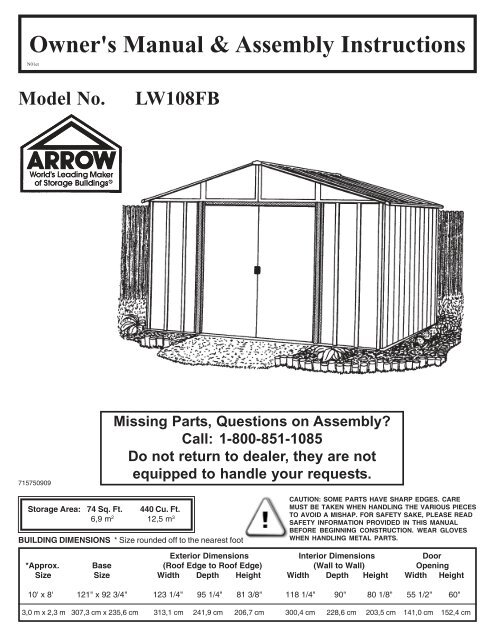Owner S Manual Arrow Sheds