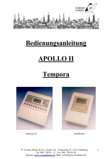 Bedienungsanleitung APOLLO II Tempora - W. Iversen, Dimier & Cie ...