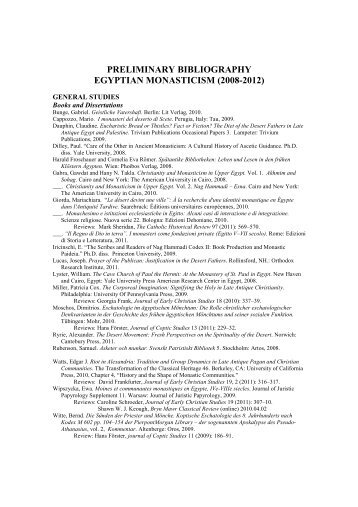 preliminary bibliography egyptian monasticism - International ...